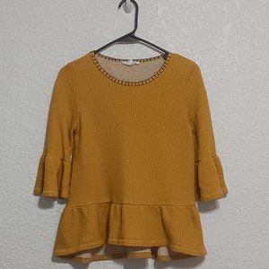 Anthropologie THML Women's 3/4 Mustard Bell Sleeve Blouse Size S